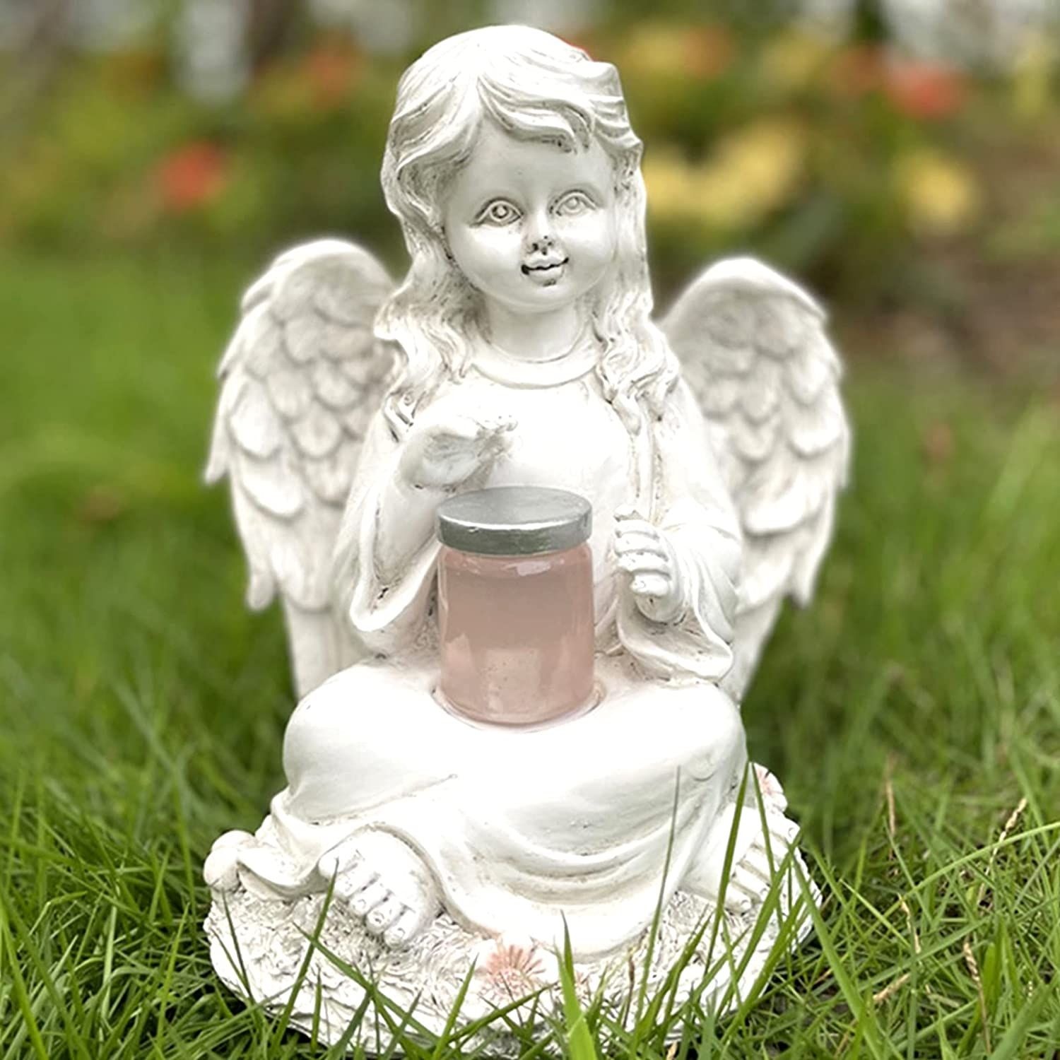 Solar Light Garden Angel Boy/Girl with Bottle Resin Craft Waterproof ...