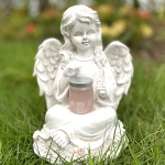 Solar Light Garden Angel Boy/Girl with Bottle Resin Craft Waterproof Outdoor Statue with LED Lights Art Figurine Courtyard Decor