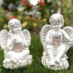 Solar Light Garden Angel Boy/Girl with Bottle Resin Craft Waterproof Outdoor Statue with LED Lights Art Figurine Courtyard Decor